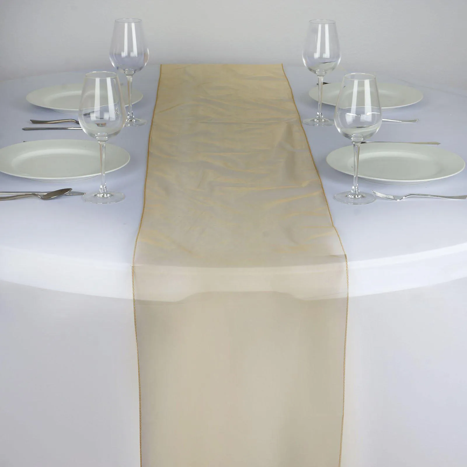 10 Pack Gold Sheer Organza Table Runners - 14"x108"