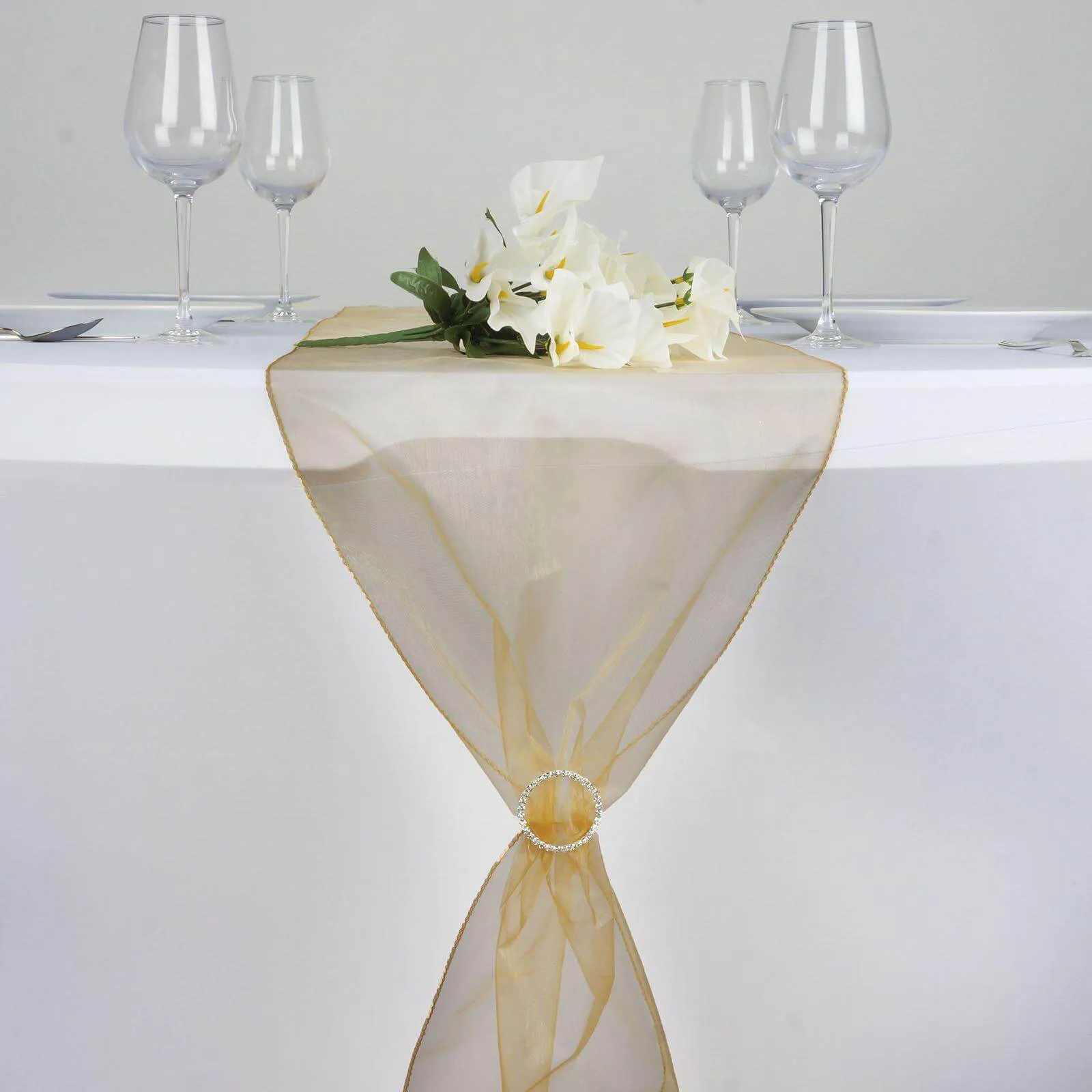 10 Pack Gold Sheer Organza Table Runners - 14"x108"