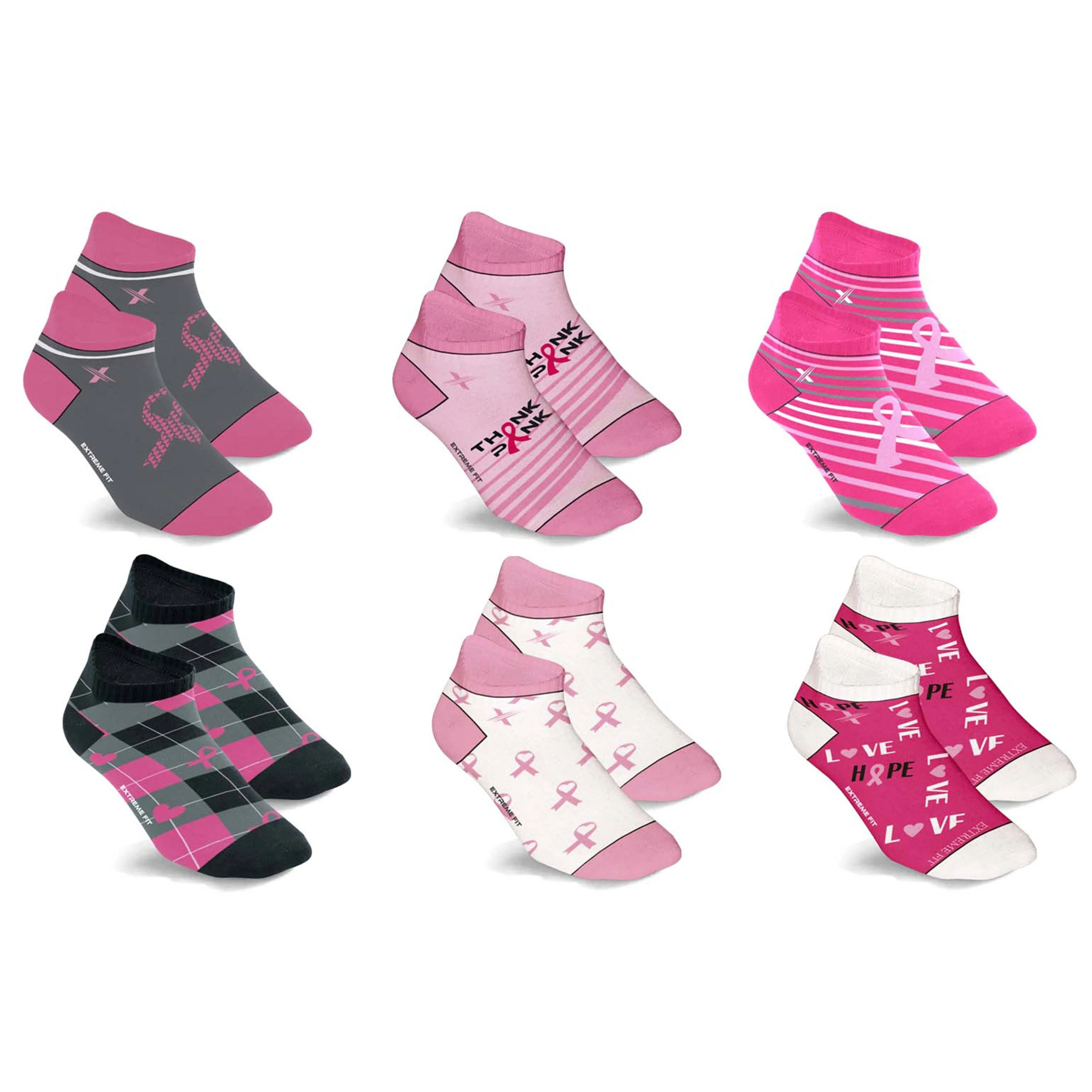 6-Pairs: Breast Cancer Awareness Ankle Compression Socks