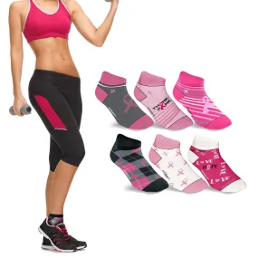 6-Pairs: Breast Cancer Awareness Ankle Compression Socks