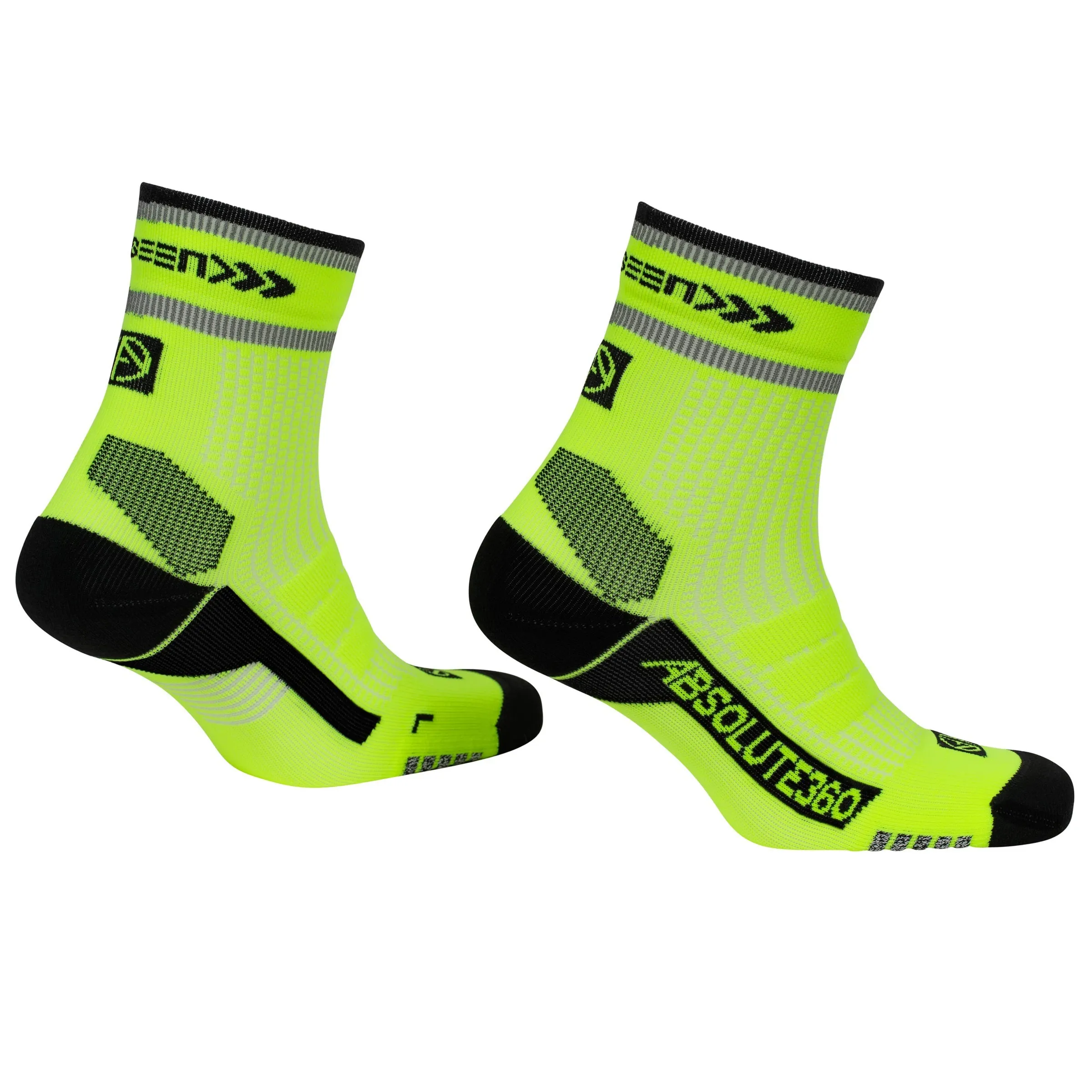 Absolute 360 Be Seen Performance Running Sock Quarter - Neon Yellow