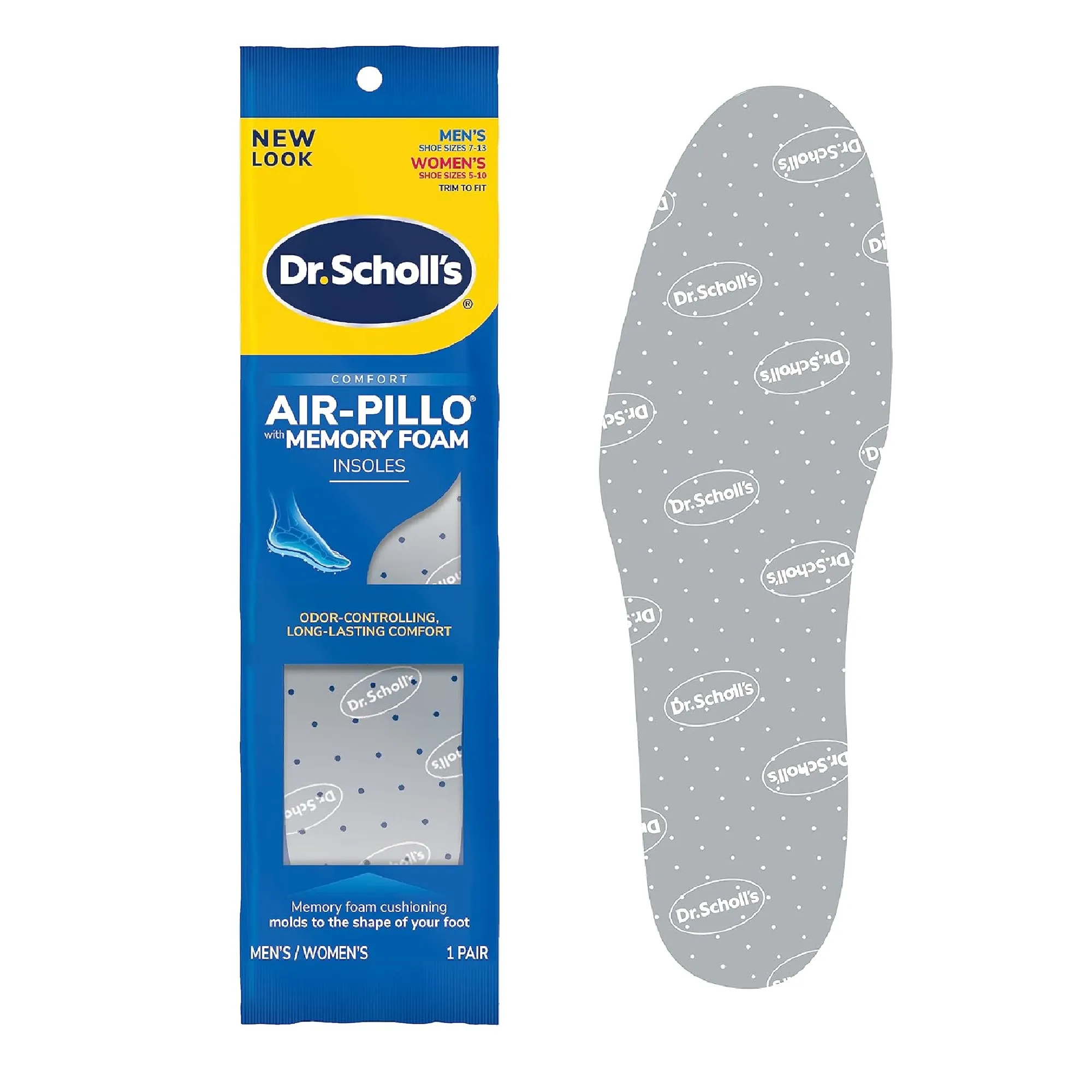 Dr. Scholl's Air-Pillo with Memory Foam Insoles, Unisex (Men 7-12) (Women 5-10), 1 Pair, Trim to Fit Inserts