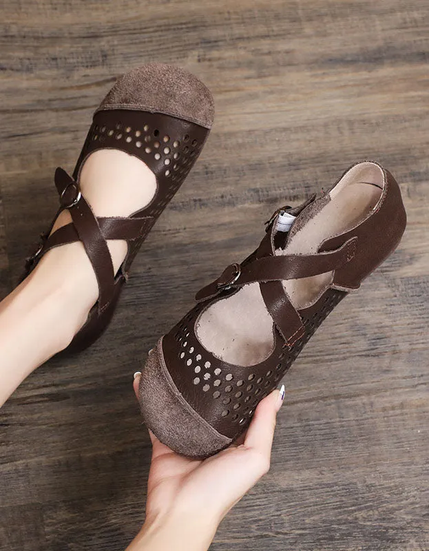 Handmade Retro Hollow Cross Strap Flats