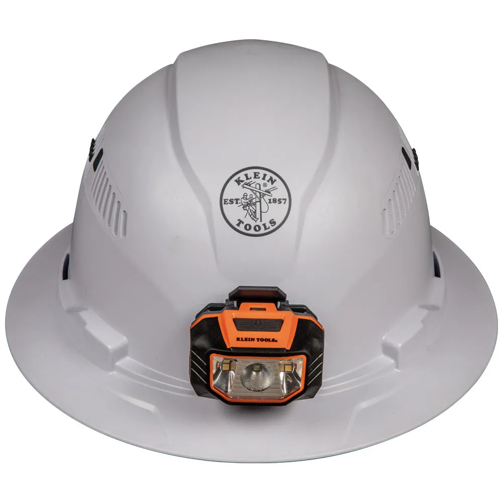 Klein 60407 Hard Hat, Vented, Full Brim with Headlamp