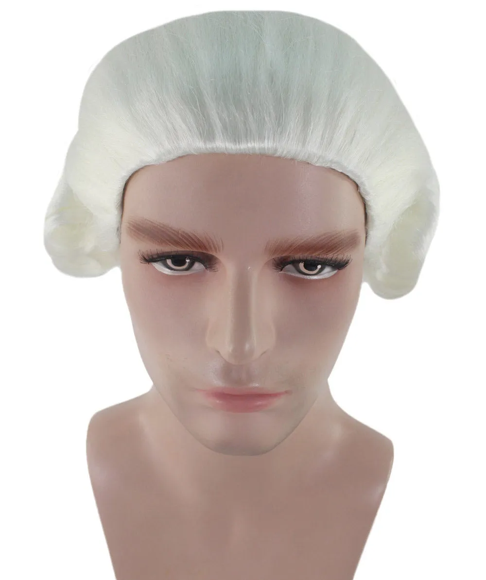 Mens Colonial Judge White Historical Wigs | Premium Breathable Capless Cap