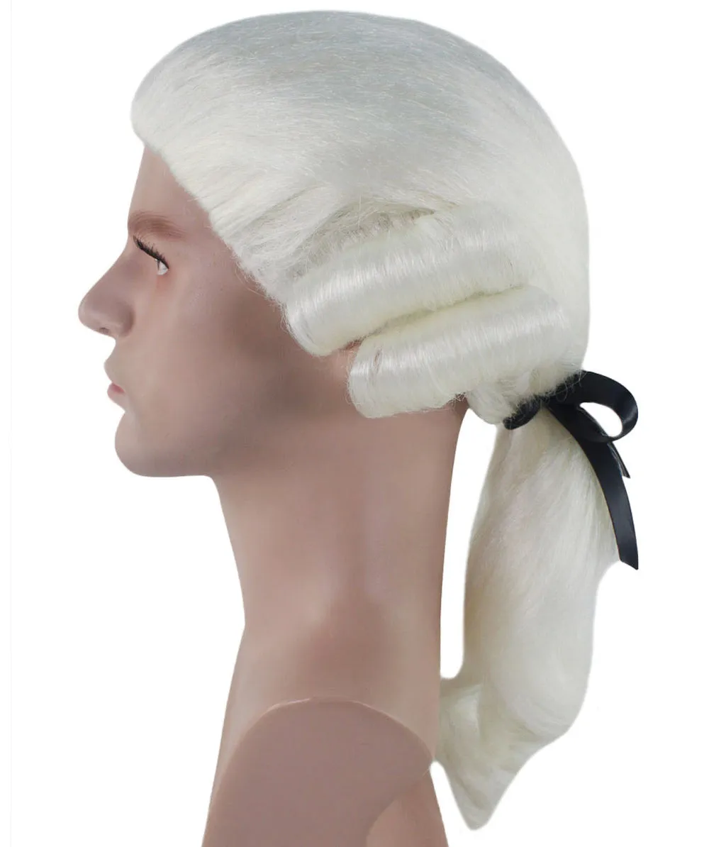 Mens Colonial Judge White Historical Wigs | Premium Breathable Capless Cap