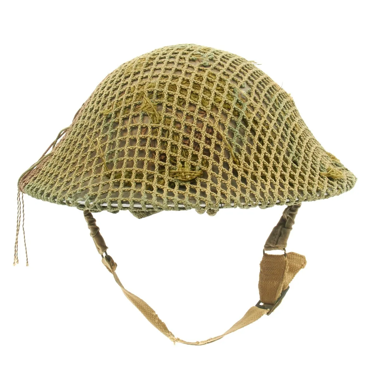 Original British WWII MkII Brodie Steel Helmet with Dual Color Helmet Net - Dated 1939