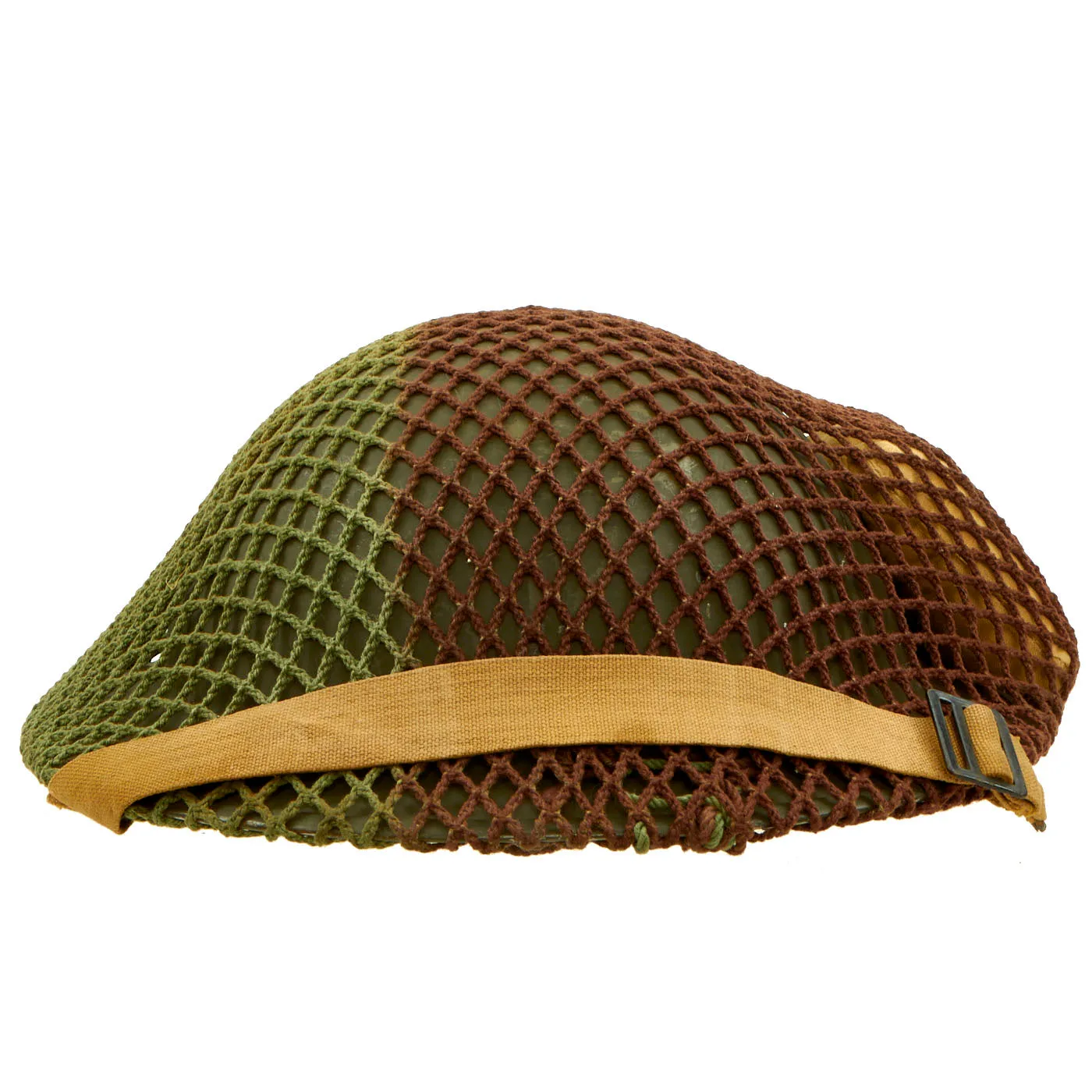 Original Canadian WWII MkII Brodie Steel Helmet with Dual Color Helmet Net and Field Dressing - Dated 1941