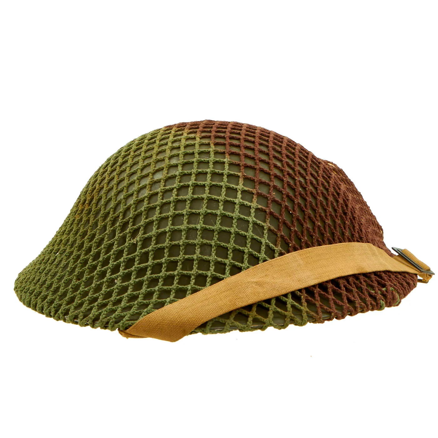 Original Canadian WWII MkII Brodie Steel Helmet with Dual Color Helmet Net and Field Dressing - Dated 1941