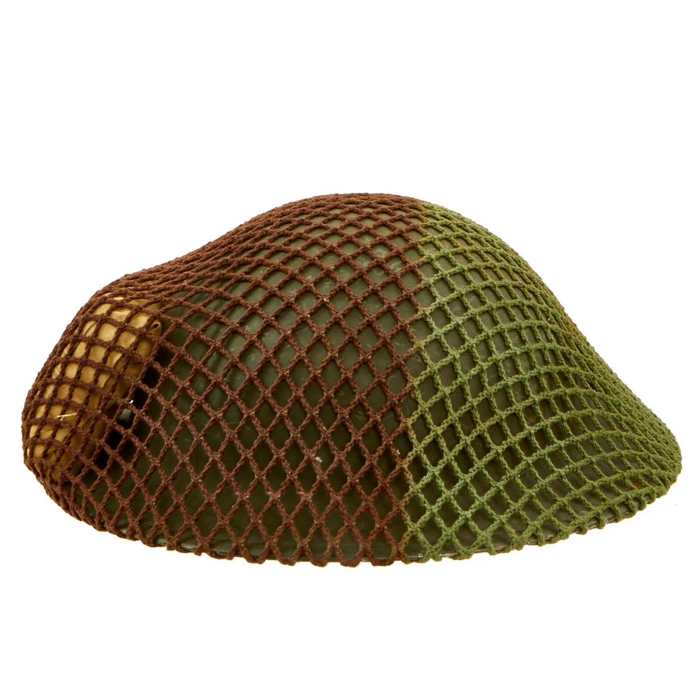 Original Canadian WWII MkII Brodie Steel Helmet with Dual Color Helmet Net and Field Dressing - Dated 1941